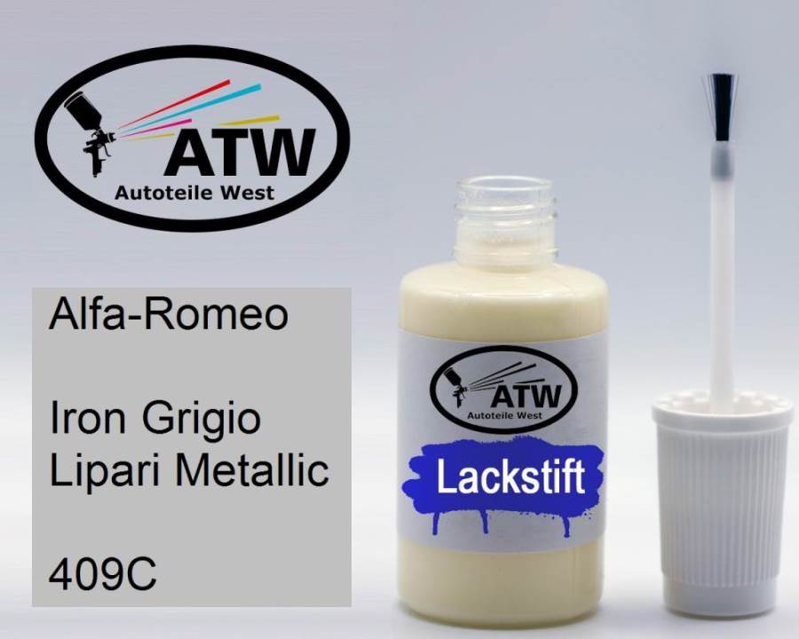 Alfa-Romeo, Iron Grigio Lipari Metallic, 409C: 20ml Lackstift, von ATW Autoteile West.